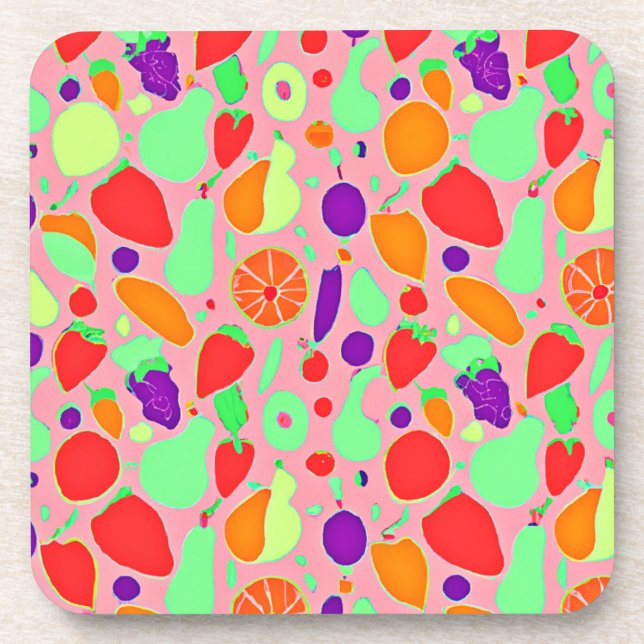 Colorful Fruitful Spectrum Pattern Beverage Coaster (Front)