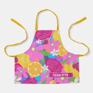 Colorful Fruits and Flowers Custom Name Apron