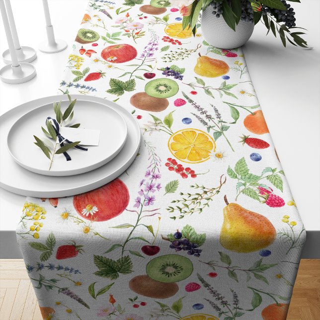 Colorful Fruits And Flowers Watercolor  Medium Table Runner (Creator Uploaded)