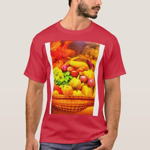 Colorful fruits and vegetables in a basket T_Shirt