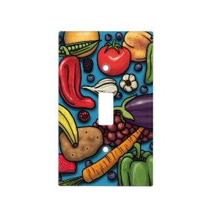 Colorful Fruits and Vegetables on Blue Light Switch Cover