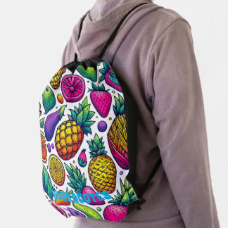 Colorful Fruits and Vegetables Pattern  Drawstring Bag