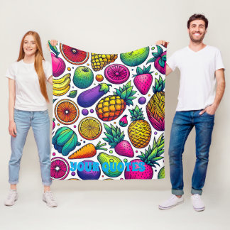 Colorful Fruits and Vegetables Pattern  Fleece Blanket