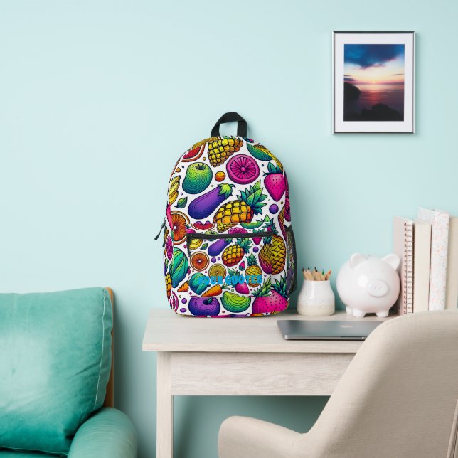 Colorful Fruits and Vegetables Pattern  Printed Backpack (Insitu)
