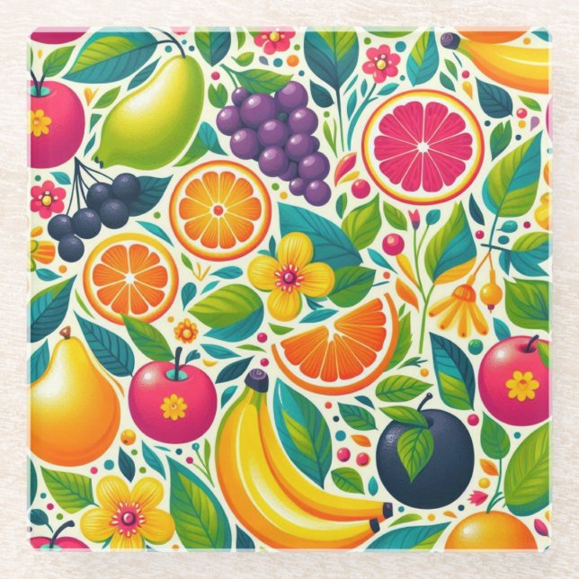 Colorful fruits  glass coaster (Front)