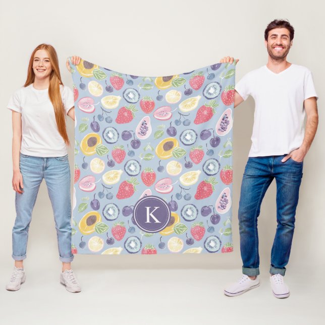 Colorful  Fruits  Monogram Spring Pattern Fleece Blanket (In Situ)