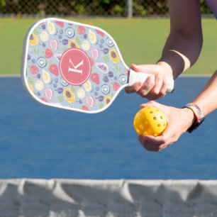 Colorful Fruits Monogram Spring Pattern Pickleball Paddle