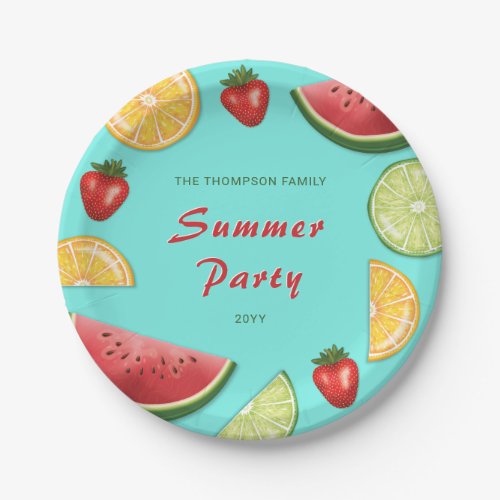 Colorful Fruits On Blue Family Summer Party Paper Plates