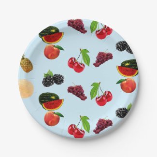 Colorful fruits on blue pattern