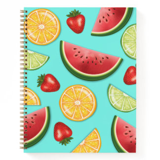 Colorful Fruits On Blue Summer Food Pattern Notebook