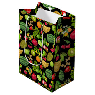 Colorful Fruits Pattern 01.b Black BG Medium Gift Bag