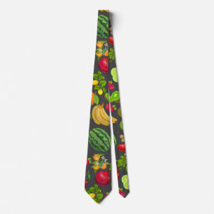 Colorful Fruits Pattern 01.b D Grey BG Neck Tie