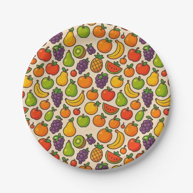 Colorful fruits patterned paper plates (Front)