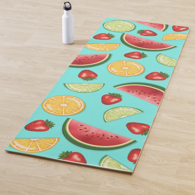 Colorful Fruits Strawberry Watermelon Citrus Blue Yoga Mat (In Situ)