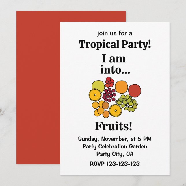 Colorful Fruits Summer Tropical Party Invitation (Front/Back)