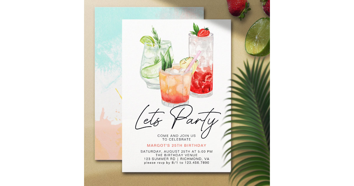 Colorful Fruity Cocktails | Summer Adult Birthday Invitation | Zazzle