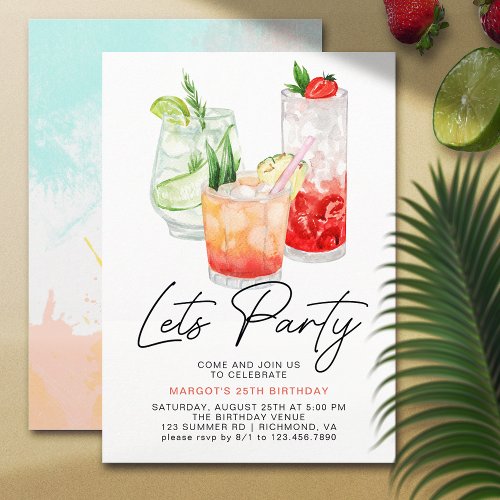 Colorful Fruity Cocktails  Summer Adult Birthday Invitation