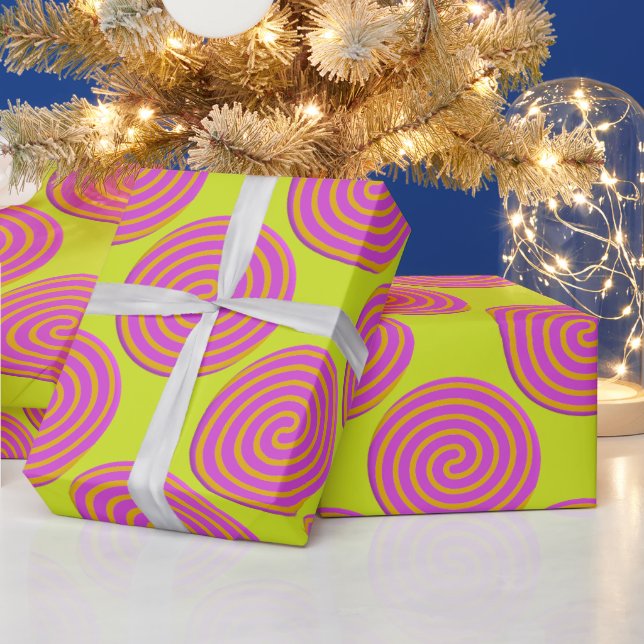 Colorful Fuchsia Orange Candy Spiral Christmas Wrapping Paper (Holidays)