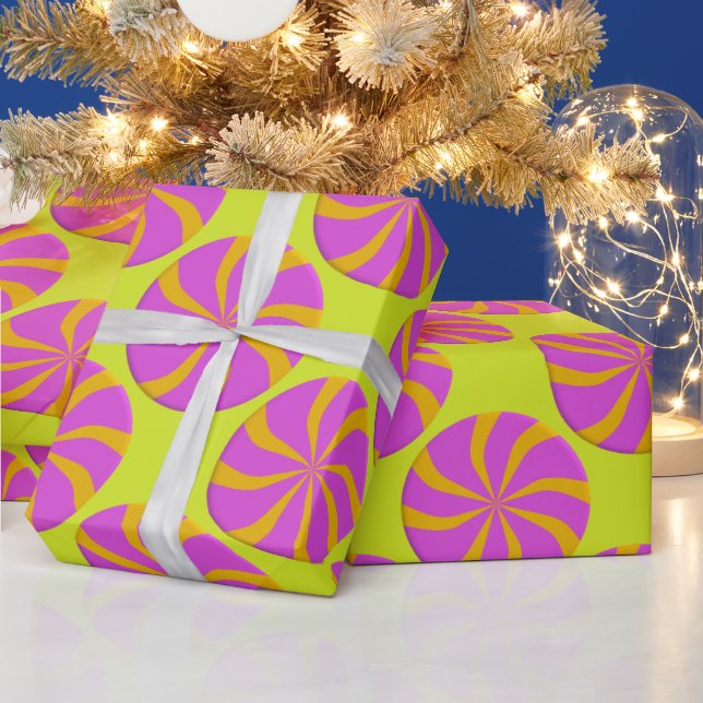 Colorful Fuchsia Orange Peppermint Twist Christmas Wrapping Paper (Holidays)