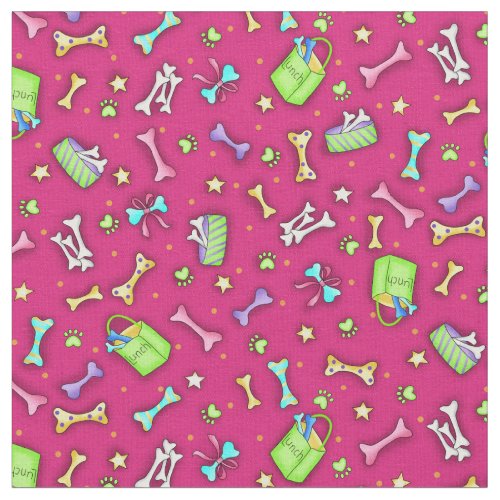 Colorful Fuchsia Pink Dog Bone Art Pattern Fabric