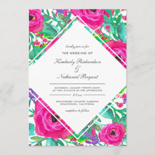 Colorful Fuchsia Watercolor Floral Wedding Invitation