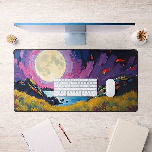 Colorful Full Moon Desk Mat – Vibrant Night Sky &  (Office 1)