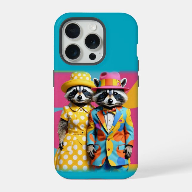 Colorful fun 1960's mod raccoons iPhone case (Back)