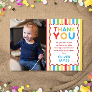 Colorful Fun 1st Birthday Photo Thank You Card
