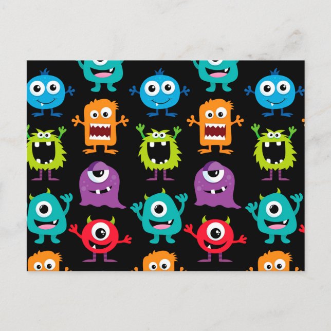 Colorful Fun Abstract Pattern Kids Monsters Postcard (Front)