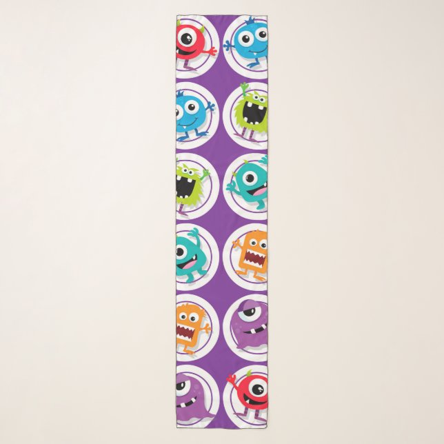 Colorful Fun Abstract Pattern Kids Monsters Scarf (Front)