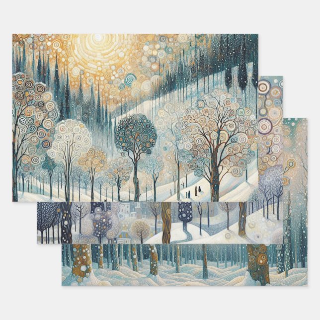 Colorful Fun Abstract Winter Wonderland Art Wrapping Paper Sheets (Set)