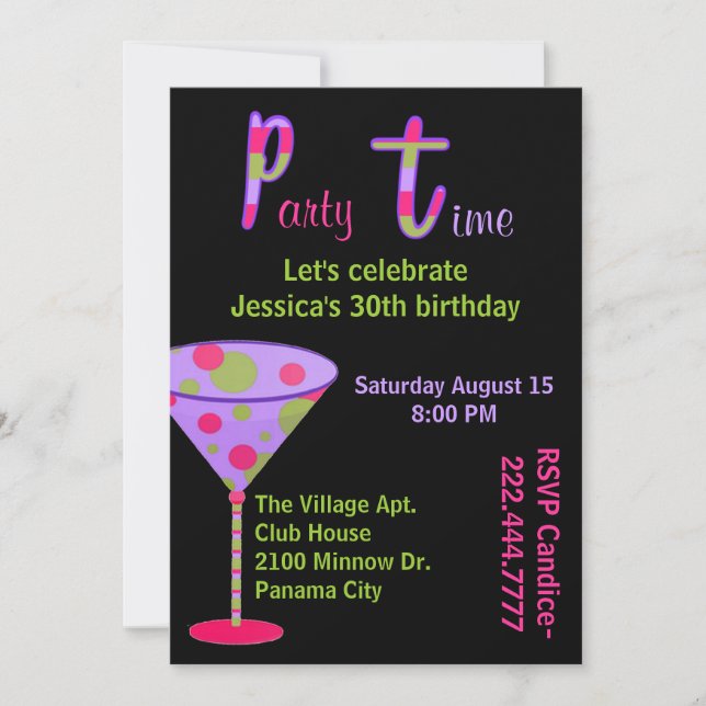 Colorful Fun Adult Birthday Party Invitation (Front)
