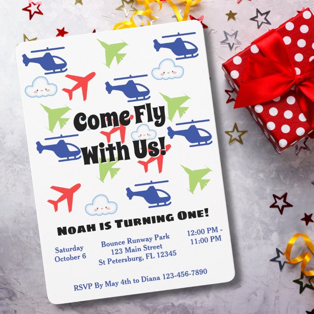Colorful Fun Airplanes, Boy First birthday  Invitation (Creator Uploaded)