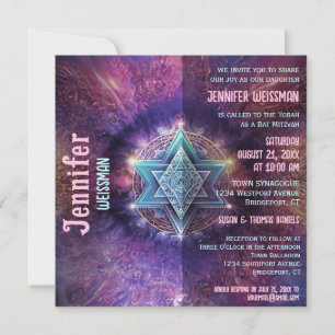Colorful Fun Bat Mitzvah Neon Star Invitation