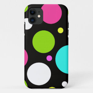 Colorful Fun Big Polka Dots on Black iPhone 11 Case