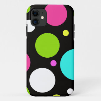 Colorful Fun Big Polka Dots on Black iPhone 11 Case