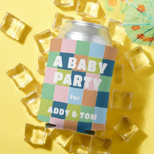 Colorful Fun Block Pattern Baby Party Shower Can Cooler