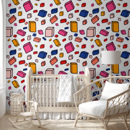 Colorful Fun Blocks Kids Pattern Nursery Room Wallpaper