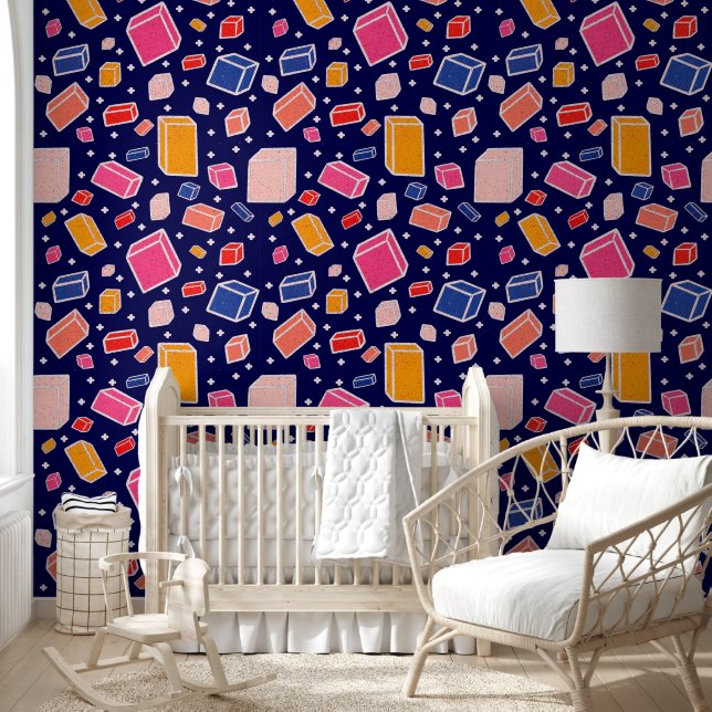 Colorful Fun Blocks Kids Pattern Nursery Room Wallpaper (Kids)