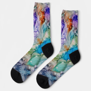 Colorful Fun Blue, Teal, Purple Abstract Art Socks