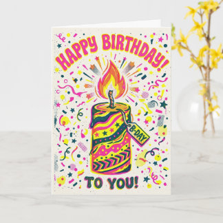 Colorful Fun Cartoon Candle Happy Birthday Card