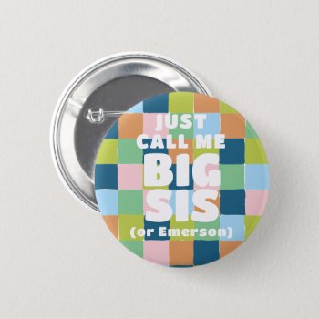 Colorful Fun Checker Block Baby Shower Big Sister Button by 2BirdStone at Zazzle