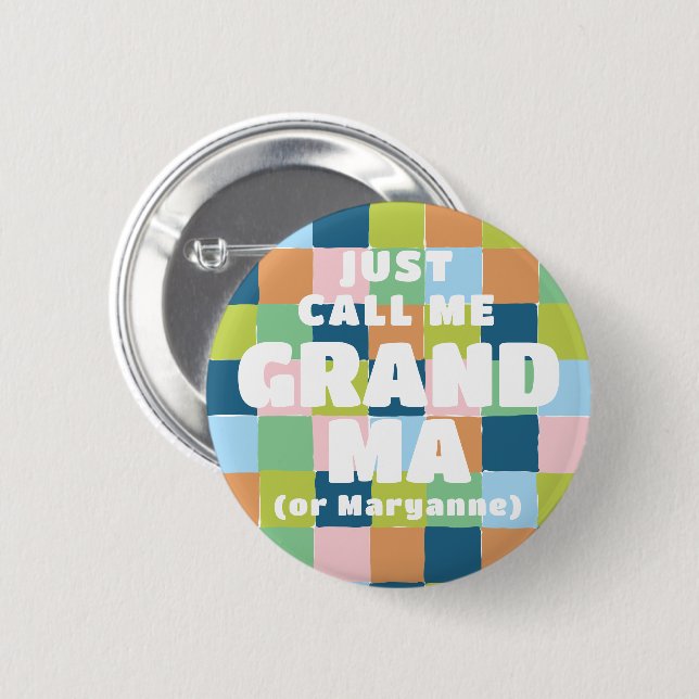 Colorful Fun Checker Block Baby Shower Grandma Button (Front & Back)