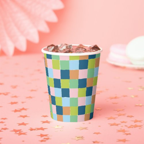 Colorful Fun Checkerboard Block Patterned Paper Cups