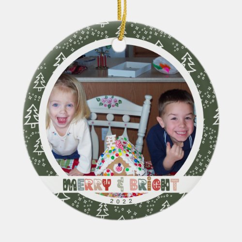 Colorful Fun Christmas Photo Ceramic Ornament