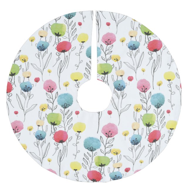 Colorful, fun, circular design elements brushed polyester tree skirt (Front)