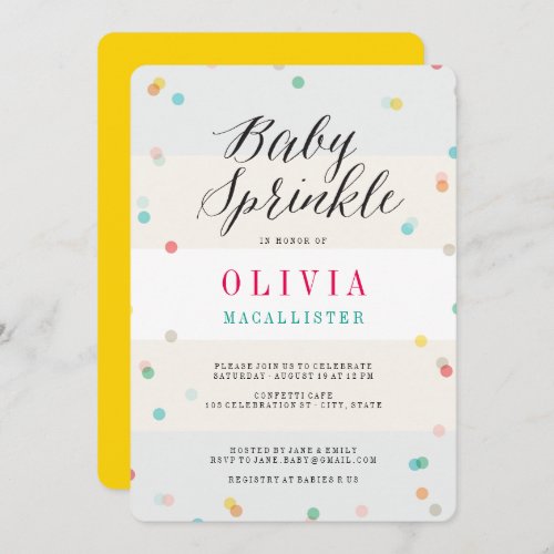 Colorful Fun Confetti Modern Script Baby Sprinkle Invitation