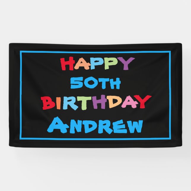 Colorful Fun Custom Year Name Date Happy Birthday Banner (Horizontal)