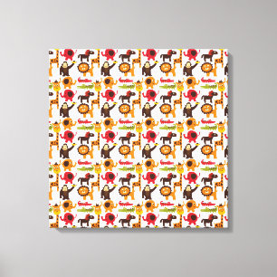 Colorful Fun Cute Jungle Village Safari Zoo Animal Canvas Print