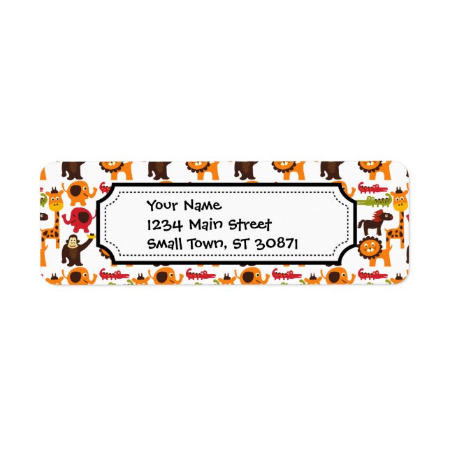 Colorful Fun Cute Jungle Village Safari Zoo Animal Label (Front)